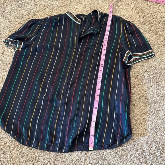 Rag & Bone Top Austin Black/Rainbow Striped 100% Silk Blouse
Size Medium - Picture 10 of 12